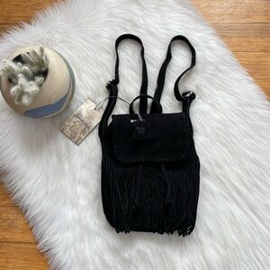 NWT Sorpresa black suede leather western fringe small backpack